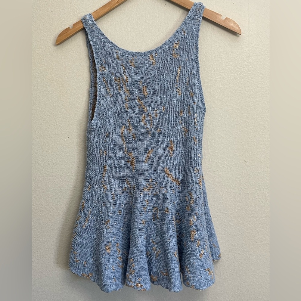 Free People Knitted Top Women’s Small Blue Tan Side by Side Peplum Tank size S - Picture 5 of 13